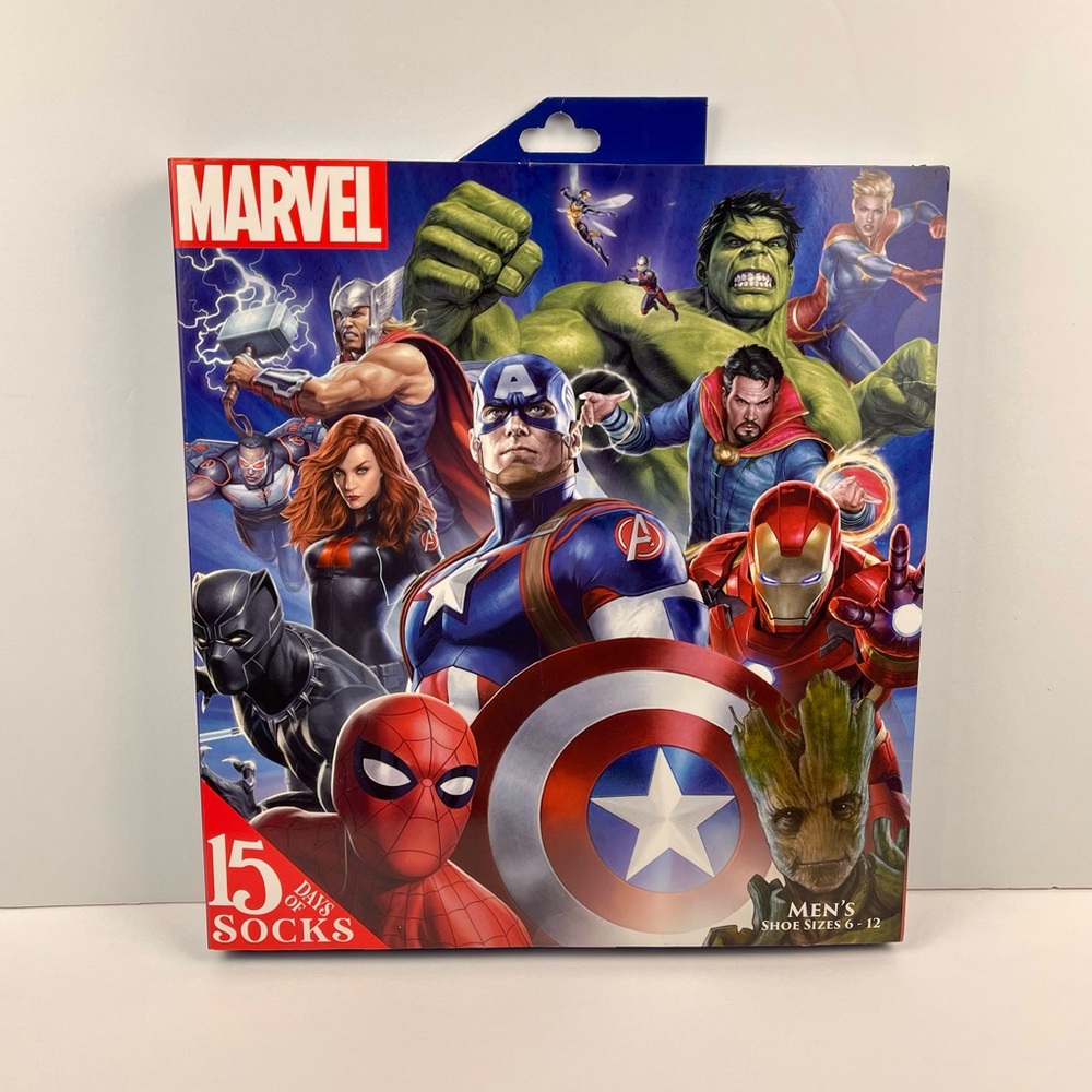 Marvel 15 Days of Socks Advent Calendar 15pk Men’s Shoe Size 6-12 Hulk Iron Man